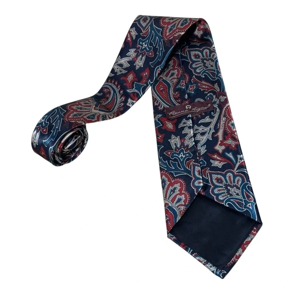 Etienne Aigner Classic Tie‎ Paisley Design Navy Blue Red Teal White
